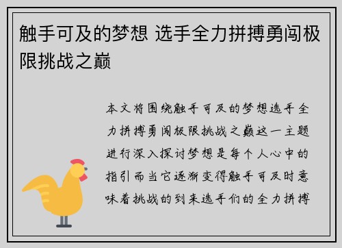 触手可及的梦想 选手全力拼搏勇闯极限挑战之巅